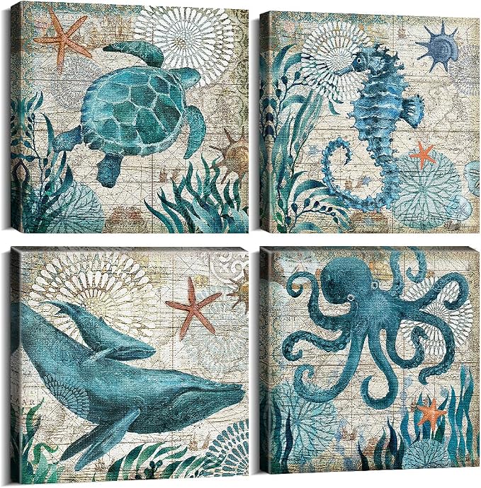 Coastal sea life canvas wall art as a room's focal point