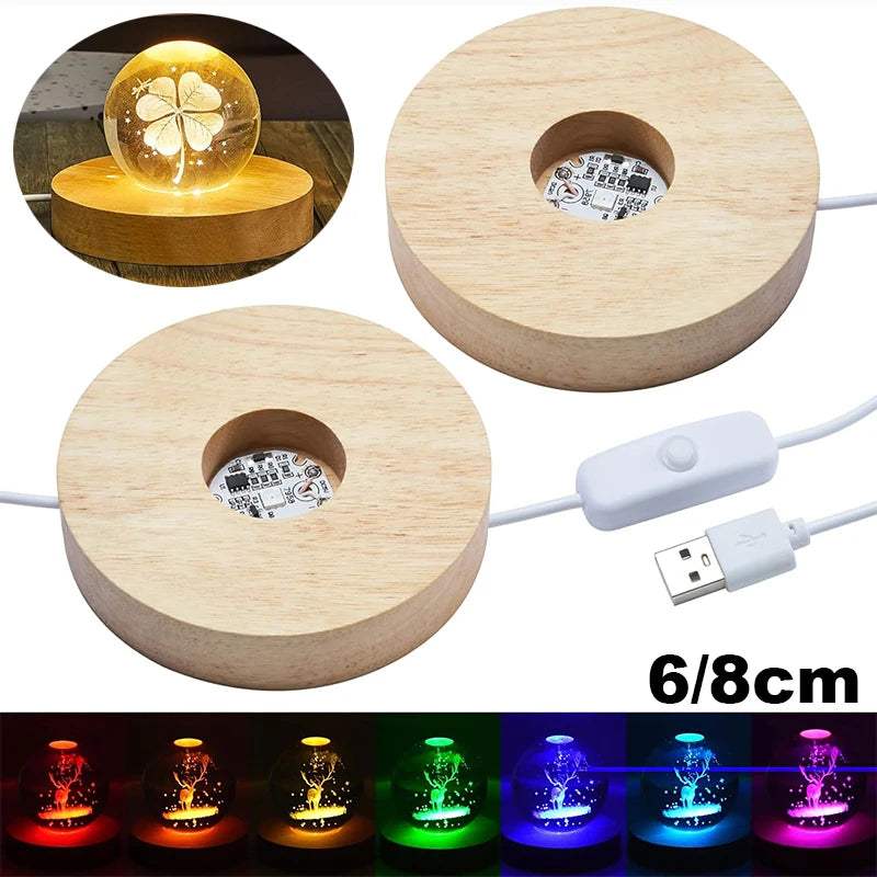 LED Wooden Round Light Base for Crystal & Resin Art