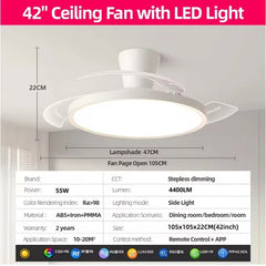 Modern Invisible LED Ceiling Fan with Light – side view
