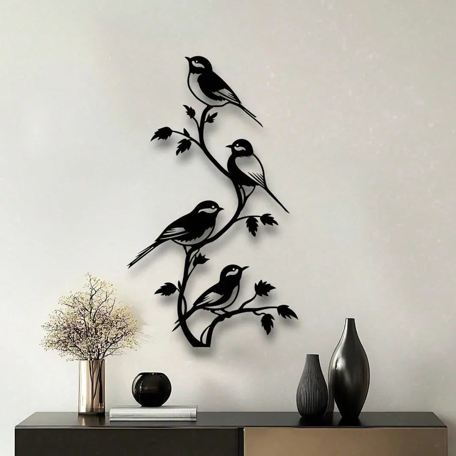 Vintage iron line-art wall sculpture mounted on a pale plaster wall